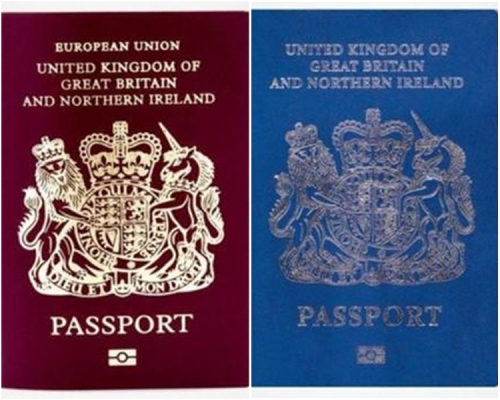 英脱欧后将停发酒红色护照，改发深蓝色护照取代。网图