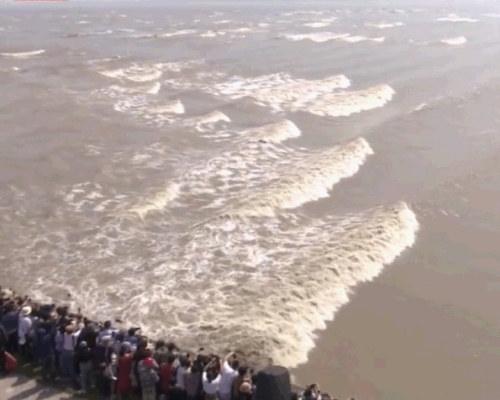 錢塘江大潮是自然奇觀吸引數以萬人觀潮。網圖