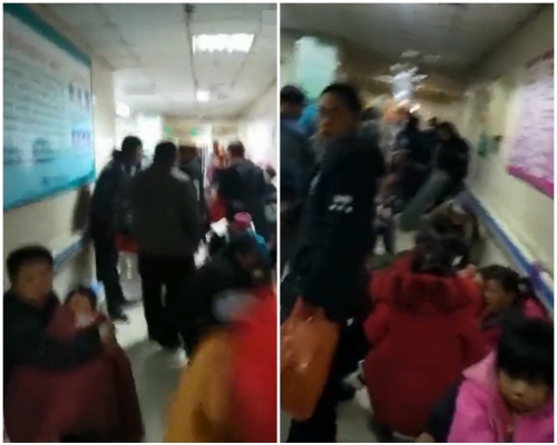 病徵較為明顯的13名幼兒被送往醫院檢查。片段截圖