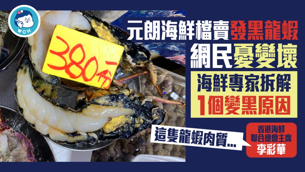 有元朗海鮮檔賣發黑龍蝦，海鮮專家講解變黑原因及食用安全問題。