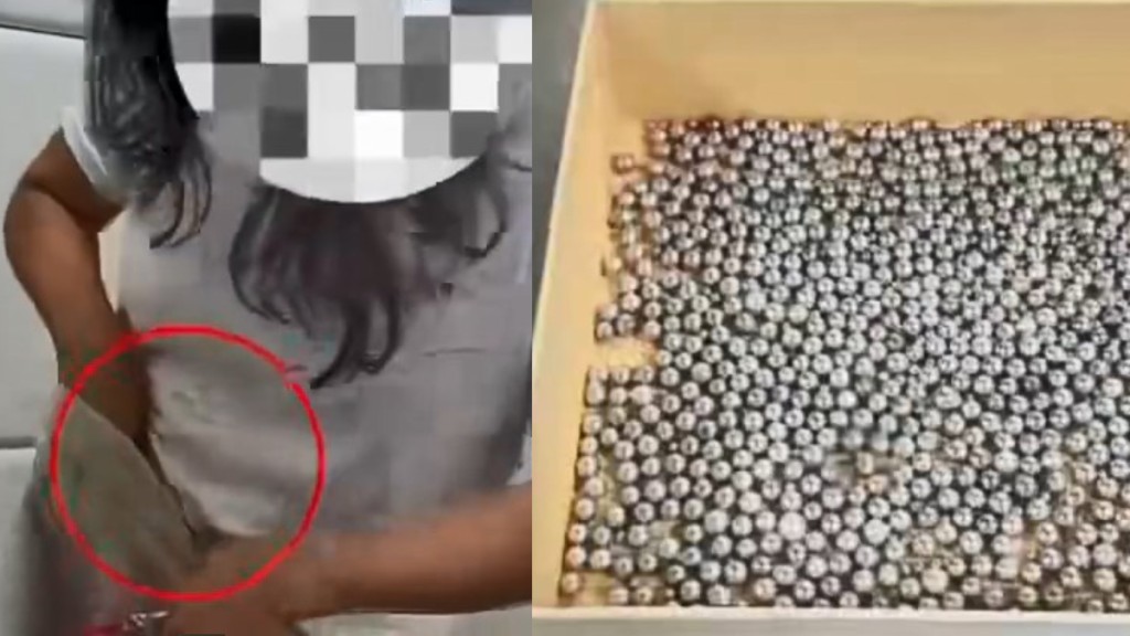 白衣女胯下綁藏1559粒海水珍珠。海關發佈