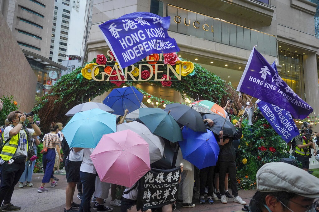 有反對《港區國安法》、爭取港獨示威者聚集。AP資料圖片