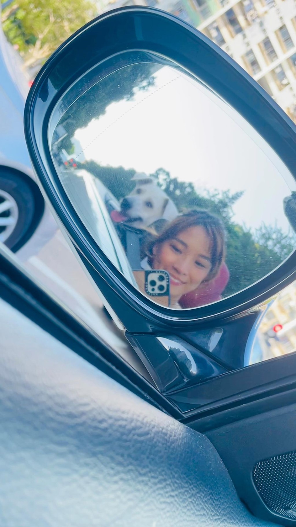 李晓欣日前上载与爱犬兜风的照片。