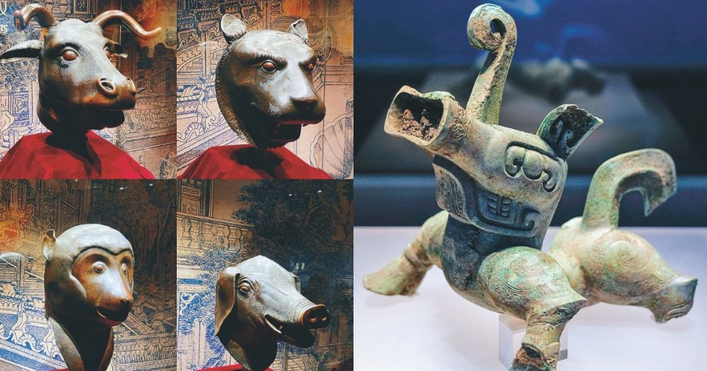 南京城牆博物館的「圓明園獸首特展」（左）及四川宜賓市博物院的「機器狗」銅神獸（右），均是極具看頭。