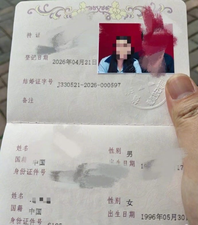 兩人之結婚證書。都市快報