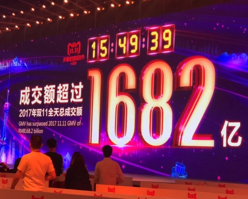 天貓雙十一銷售額破1682億元。網圖