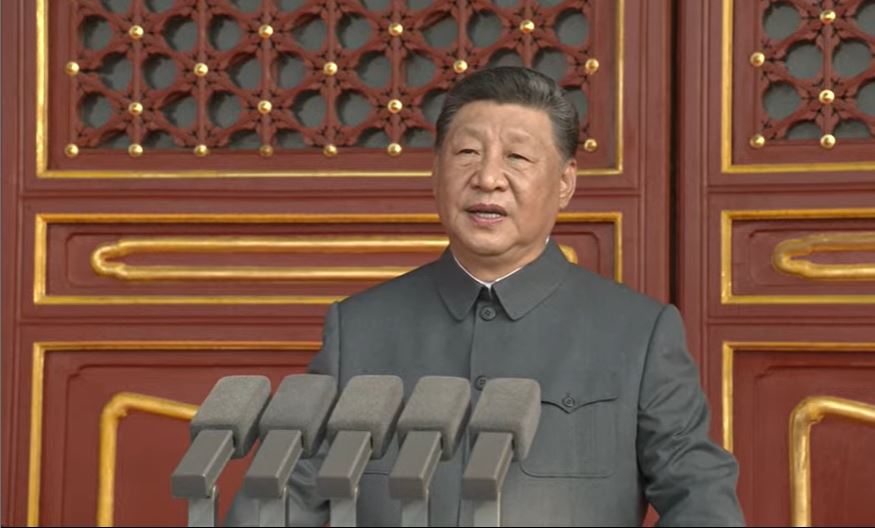 習近平天安門城樓發表講話。央視截圖 習近平天安門城樓發表講話。央視截圖