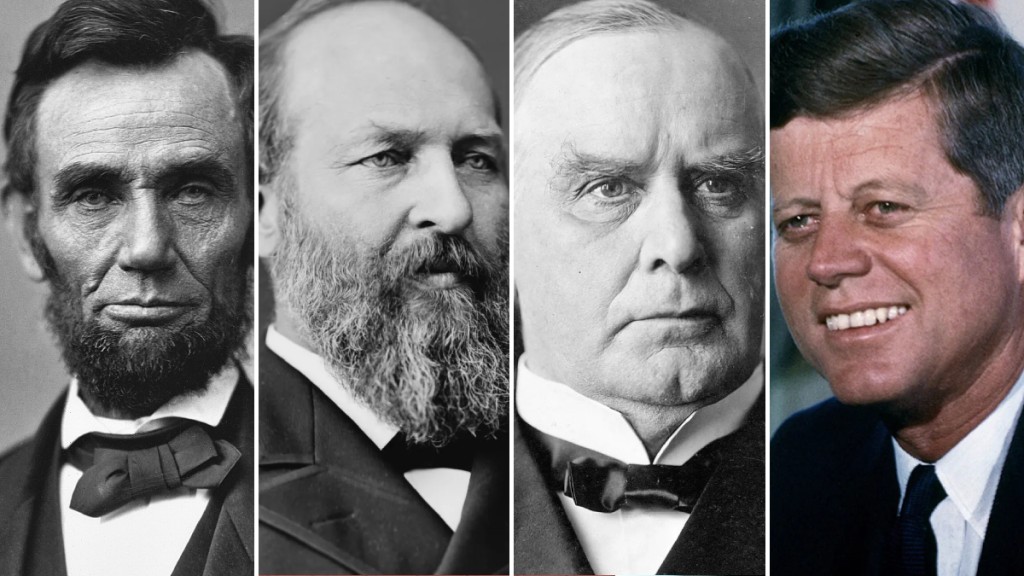 美国过去有4名总统被暗杀身亡。（左起：林肯、加菲尔德、麦金利、甘迺迪）
