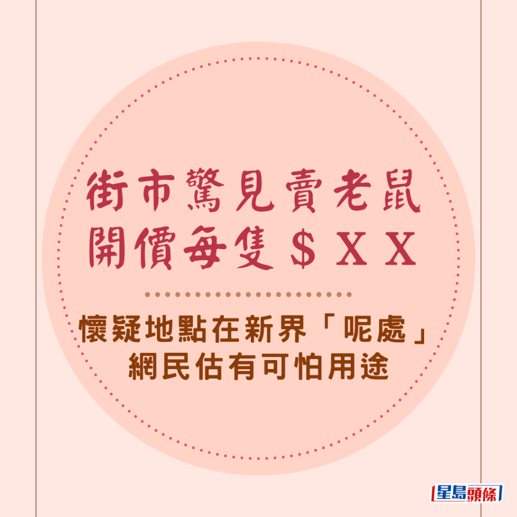 街市惊见卖老鼠开价每只＄ＸＸ 怀疑地点在新界「呢处」网民估有可怕用途