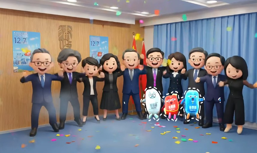 林定國與張國鈞及專員們瞬間由真人變成AI公仔。林定國fb影片截圖