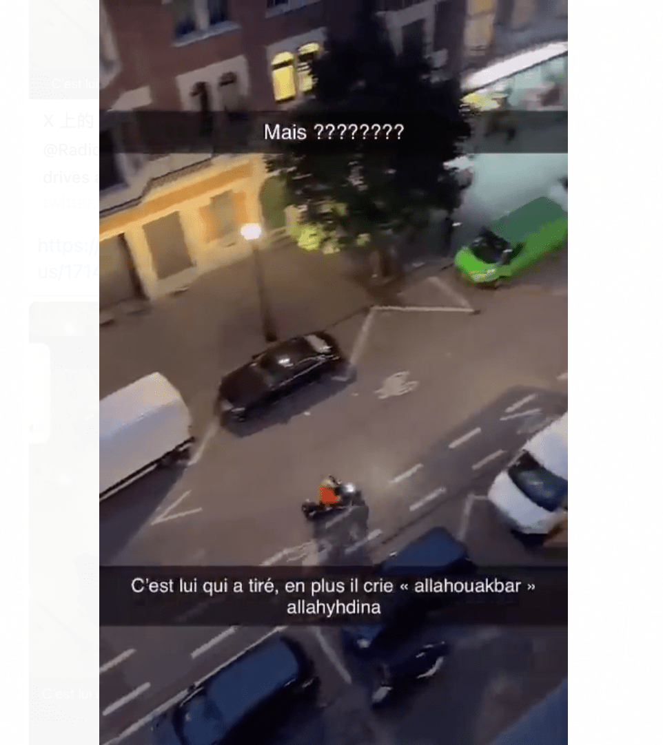 另一段视频拍到枪手在街头行驶。