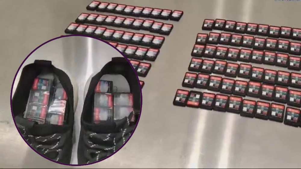 男子波鞋內藏120張Switch遊戲卡福田口岸過關被查獲。