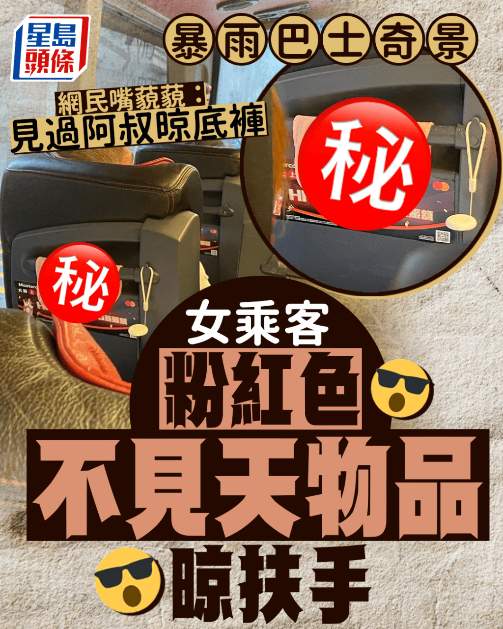暴雨巴士奇景 女乘客「粉紅色不見天物品」晾扶手 網民嘴藐藐:見過阿叔晾底褲 暴雨巴士奇景 女乘客「粉紅色不見天物品」晾扶手 網民嘴藐藐:見過阿叔晾底褲
