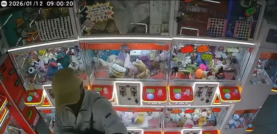 賊人在店內向不同夾公仔機落手。網片截圖