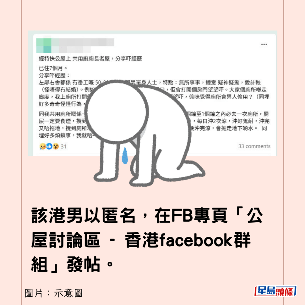 該港男以匿名，在FB專頁「公屋討論區 - 香港facebook群組」發帖。