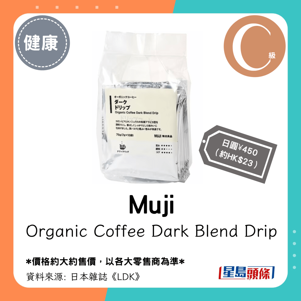 C級掛耳式咖啡名單｜Muji Organic Coffee Dark Blend Drip