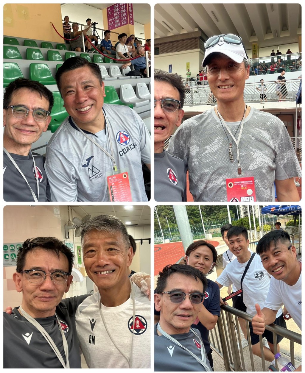 筆者在足總盃初級組決賽當日,重遇軍醫年代多位香港隊球員。圖片由筆者提供 筆者在足總盃初級組決賽當日,重遇軍醫年代多位香港隊球員。圖片由筆者提供