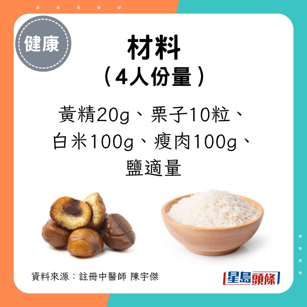 山药莲子粥材料 （4人份量）