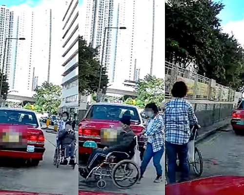 婦人走到車尾時,的士突駛走。的士司機資訊網 Taxi FB影片截圖