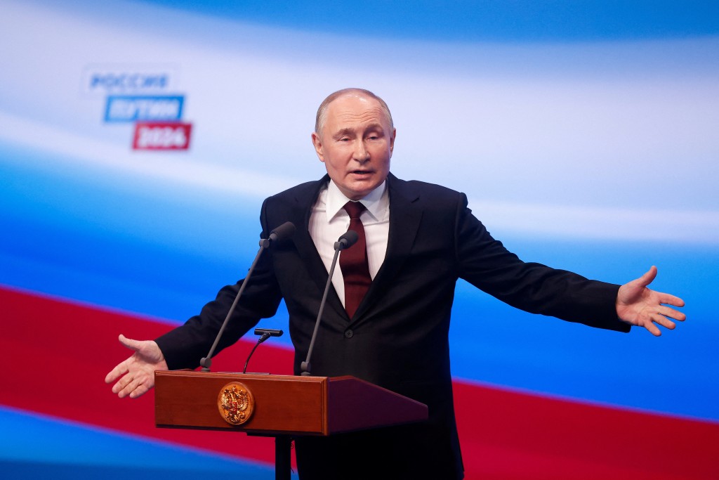 普京在競選總部發表勝利演說時，談及俄羅斯與中國的關係。路透社