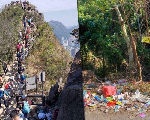 大欖涌水塘行山路綫不但人頭湧湧,更滿佈垃圾。