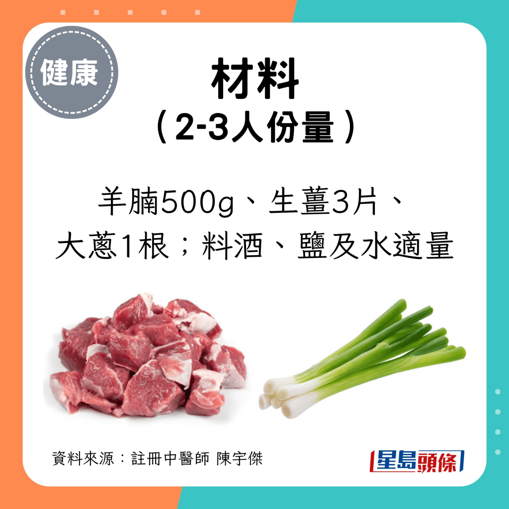 羊腩煲材料 （2-3人份量）