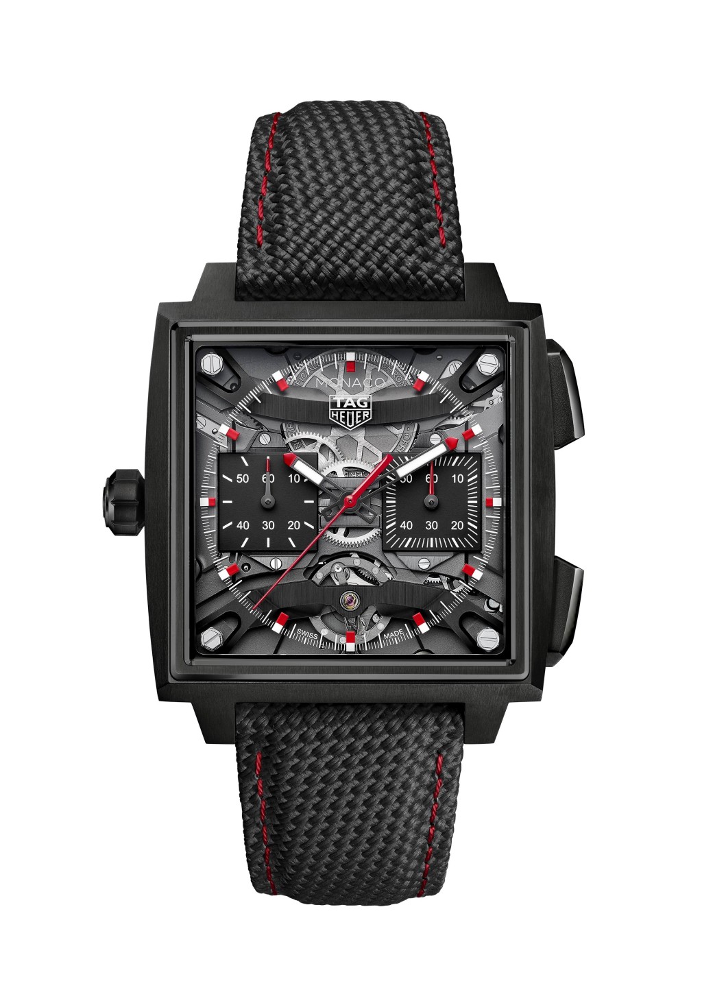 Tag Heuer Monaco Evergraph提供一款是鈦金屬錶殼配藍色計時盤，以及一款以黑色DLC塗層鈦金屬錶殼配黑色計時盤的選擇。