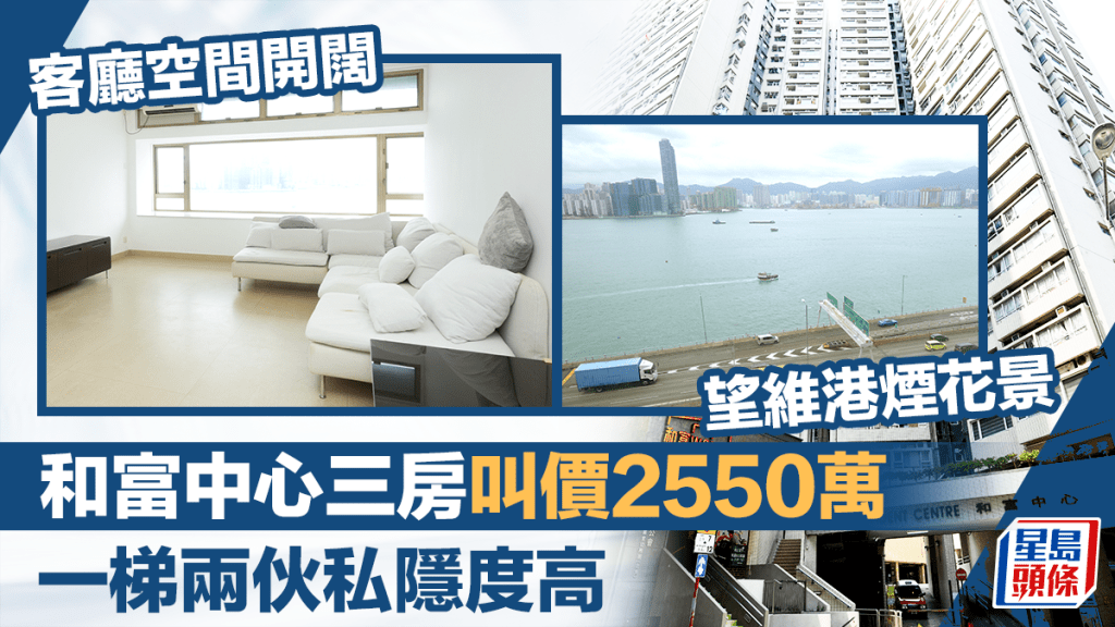 北角和富中心10座中層B室，實用面積1308方呎，叫價2,550萬元。