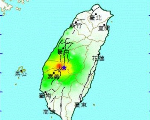 台灣南投發生黎克特制4.7級地震。氣象局圖片