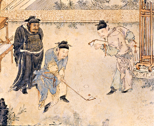 图为陜西古代体育娱乐文物展上拍摄的唐代打马球壁画（临摹）。