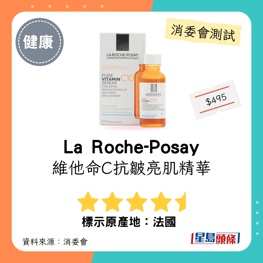 消委會維他命C護膚品測試｜「La Roche-Posay」維他命C 抗皺亮肌精華