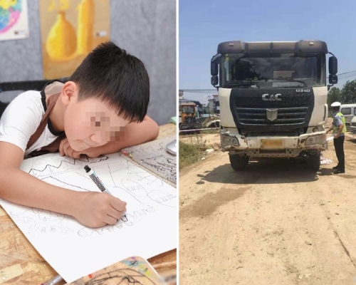 溫州一名6歲男童被一輛水泥車輾壓,導致當場濺血身亡。 網圖