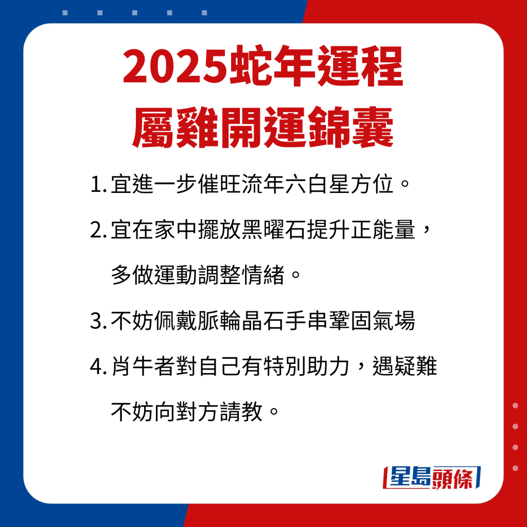 2025年屬雞藝人開運錦囊。