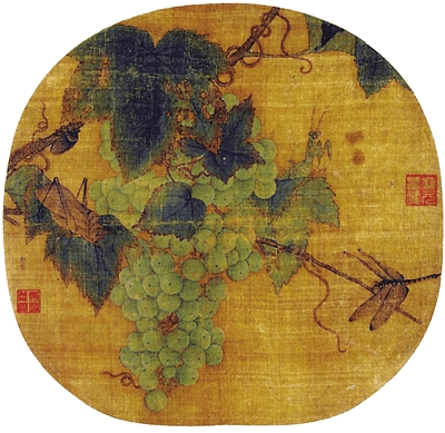 北京故宮博物院藏宋代林椿畫作《葡萄蟲草圖》。 （圖片來自中國國家博物館圖書資料部）