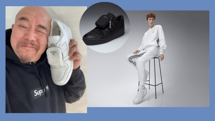 adidas for Prada Re-Nylon Forum高筒及低筒運動鞋，備有黑、白兩款配色，Wyman之前便於其IG上載了白色版本。