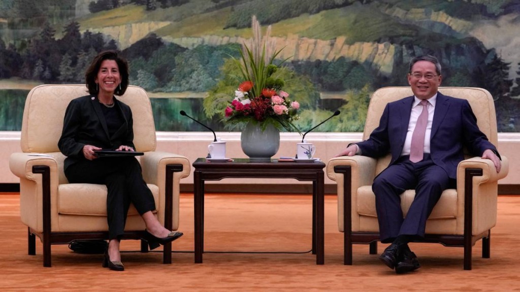 國務院總理李強今日在北京會見美國商務部長雷蒙多。（路透社）