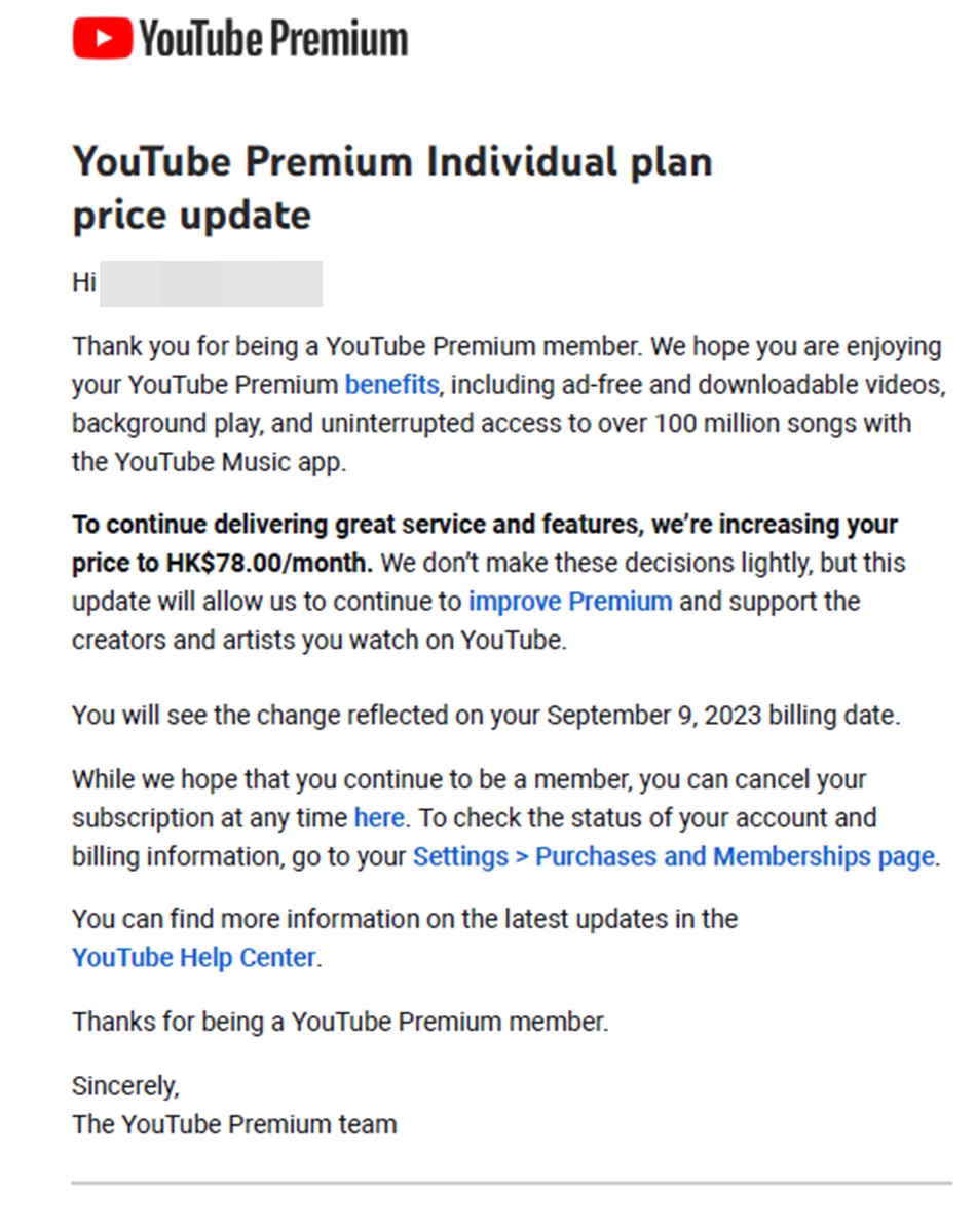 以網站訂閱「YouTube Premium」方案的價格由68元加至78元。