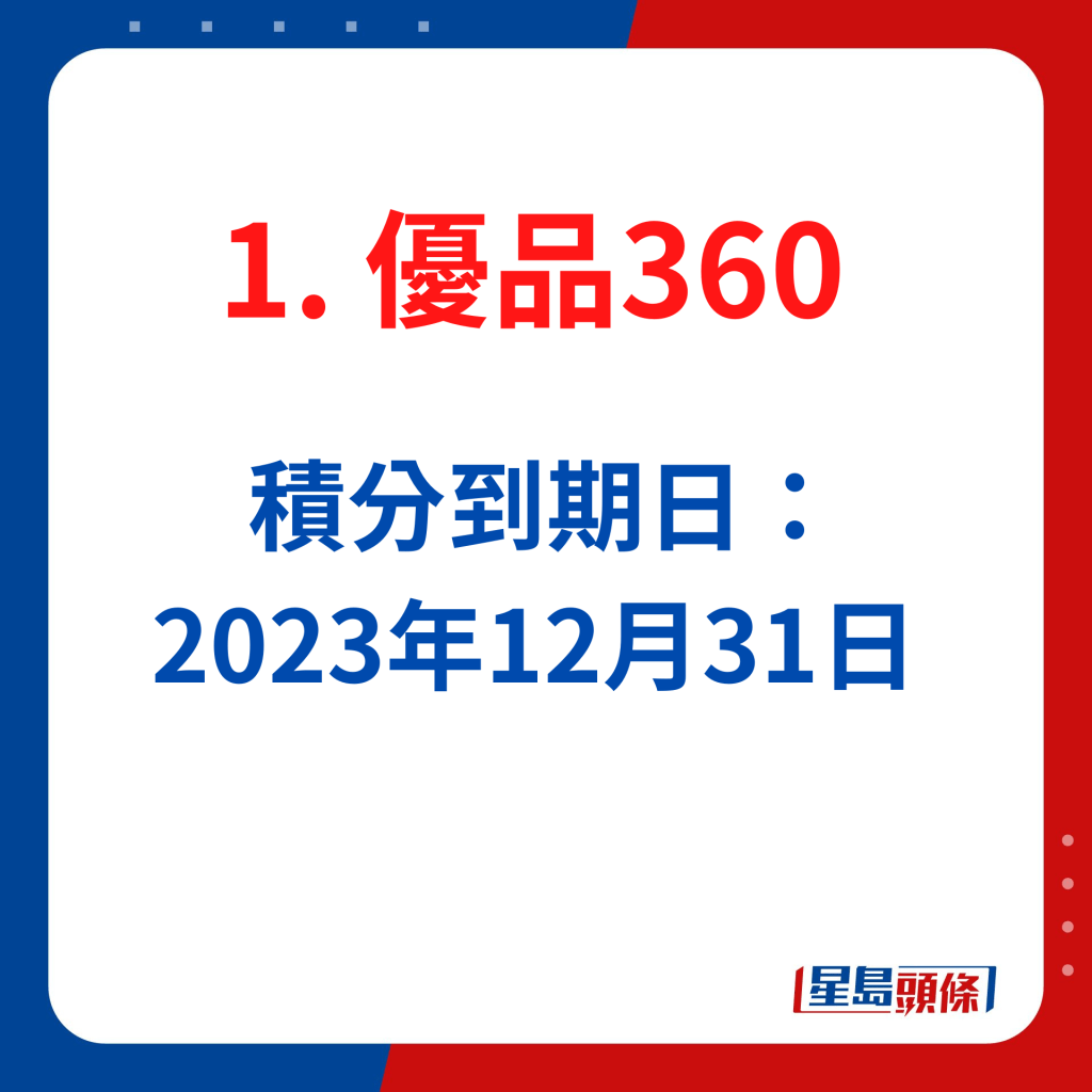 優品360會員積分到期日：2023年12月31日