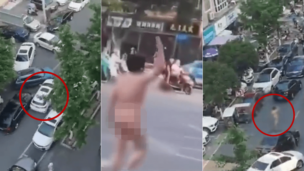成都一名男子駕車街頭亂撞多車後脫光光裸跑。網片截圖