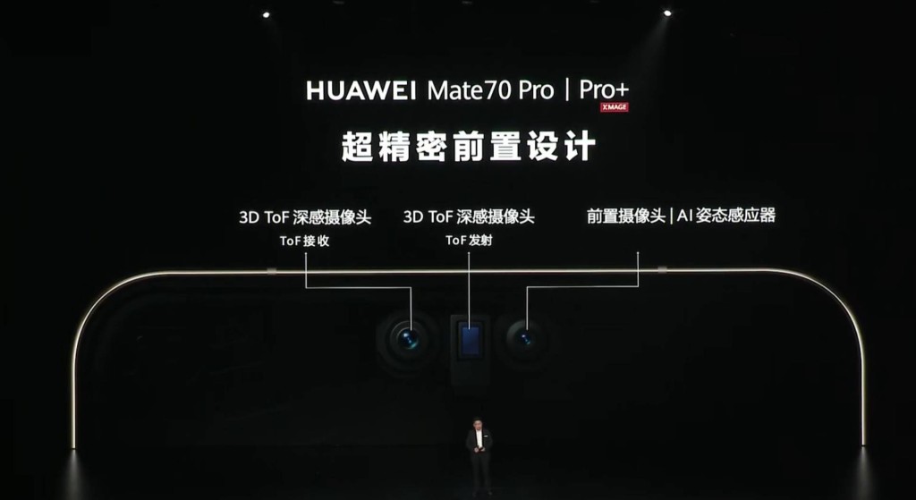 Mate 70 Pro/Pro+均装有3D ToF深景镜头，支援3D人脸识别，并可侦测手势动作。