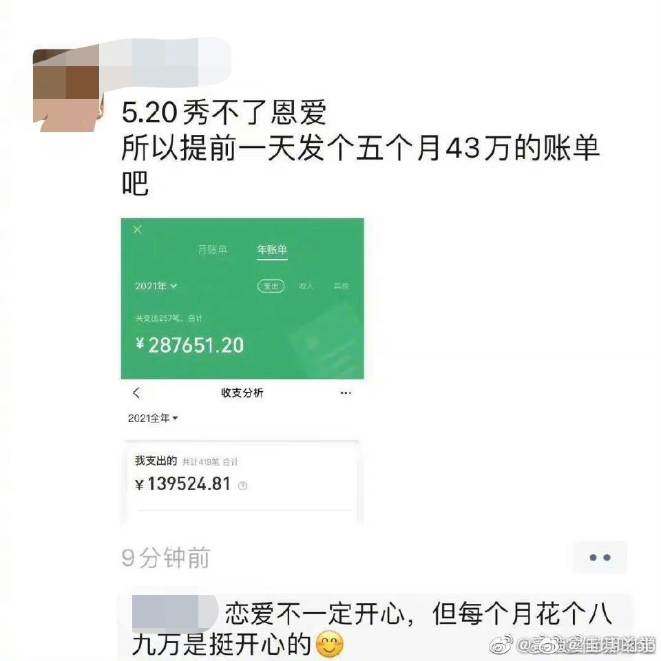 疑是董思槿在网上晒微信支出，５个月用了43万。