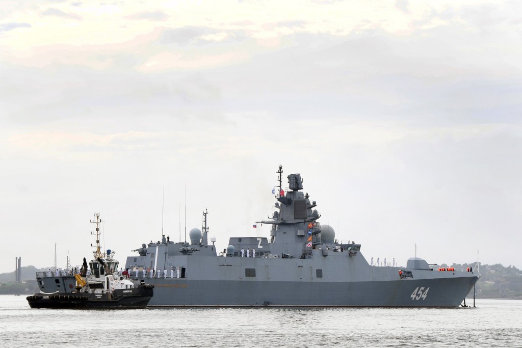 俄羅斯巡防艦「戈爾什科夫蘇聯海軍元帥號」日前進入哈瓦那港口。新華社