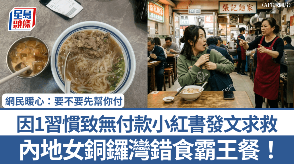內地女銅鑼灣錯食霸王餐！ 因1習慣致無付款小紅書發文求救 網民暖心：要不要先幫你付