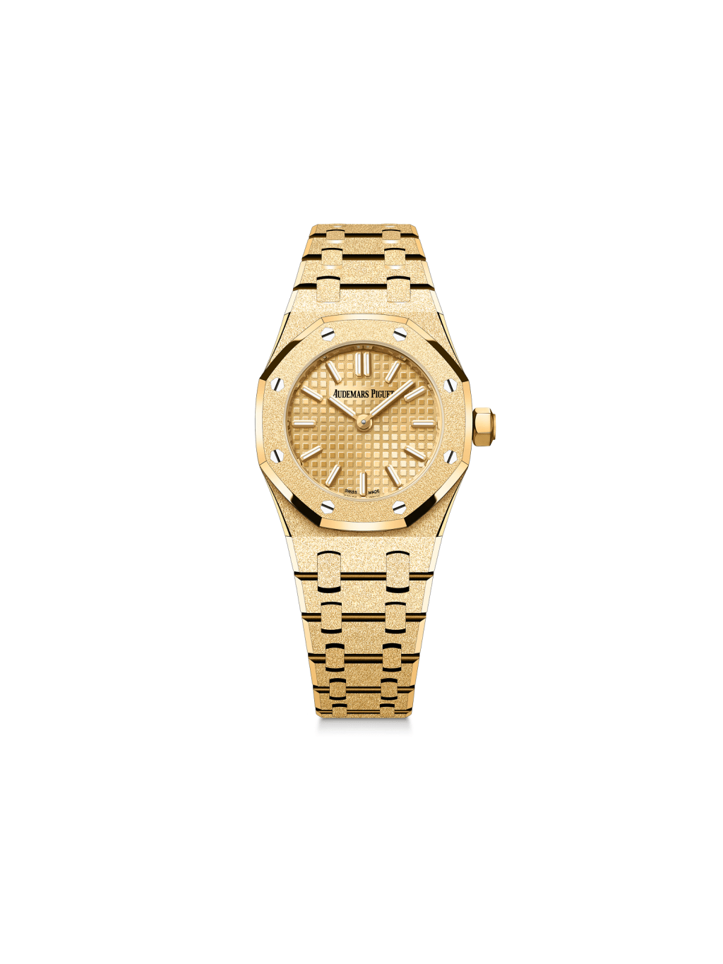 Audemars Piguet Royal Oak Mini Frosted Gold Quartz，錶殼：23mm黃金/ 機芯：2730石英/ 售價：$267,000。