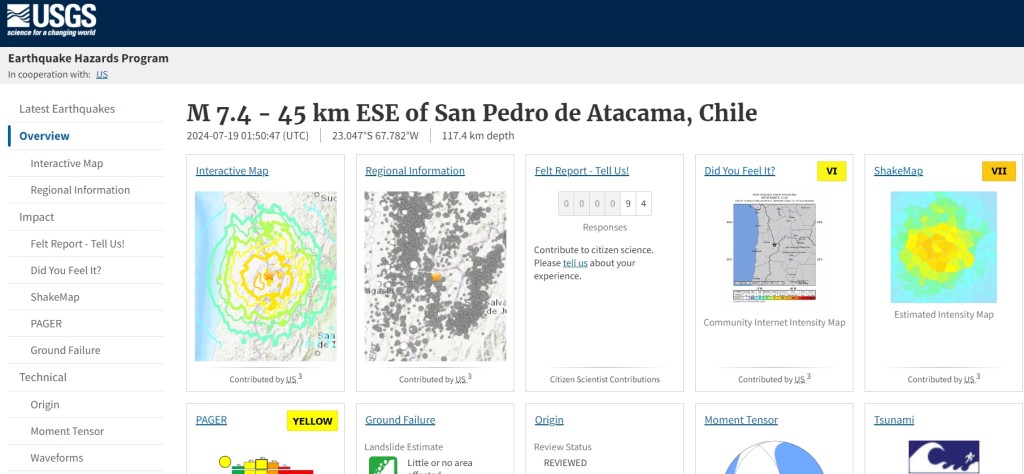 美國地質調查局地震信息網