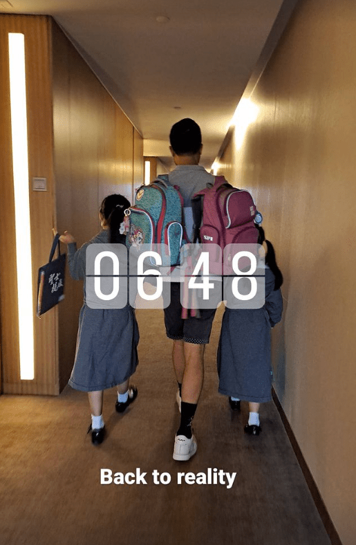 廿四孝爸爸於大戰翌日即一早「湊女返學」。 (圖片來源：Instagram@marcofu147)