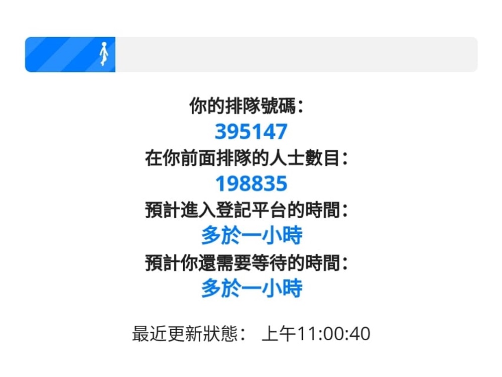 早上11時左右,排隊人數增至19.9萬。網上截圖