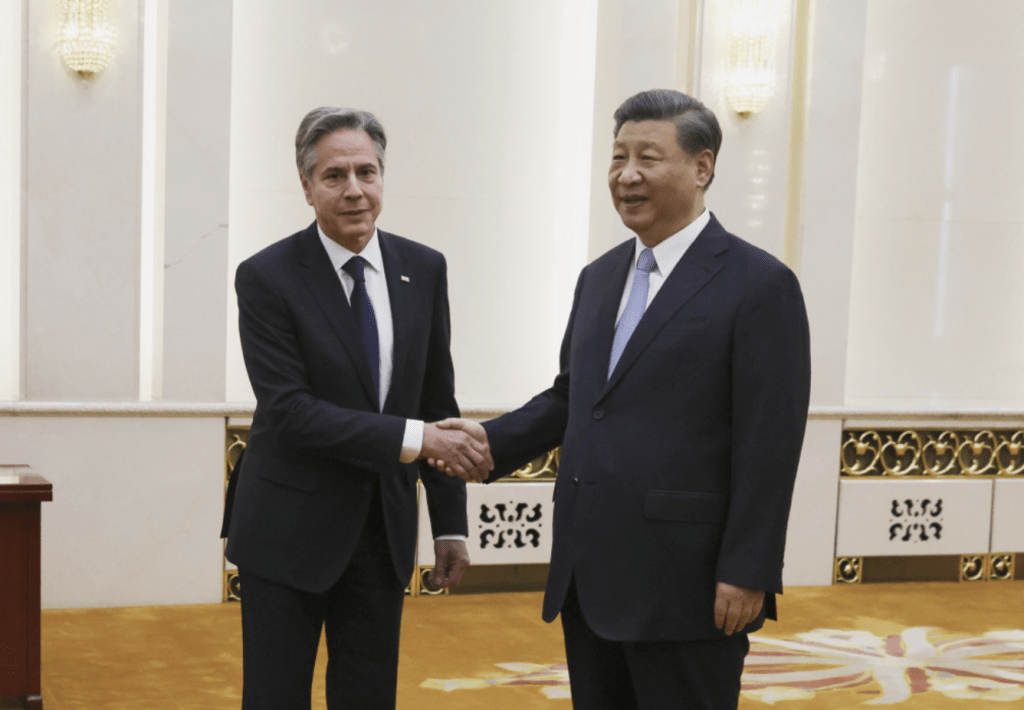 布林肯上月曾訪問過北京，獲中國國家主席習近平接見。美聯社