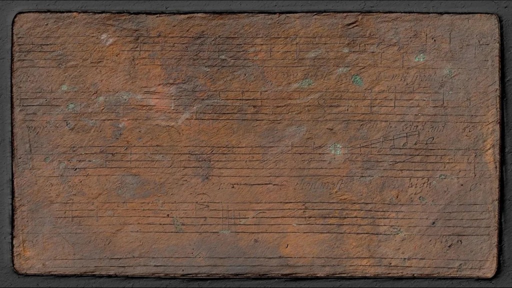 经立体成像分析，印刷铜板背面藏完整乐谱。 （图片来源：Archiox/Bodleian Library）