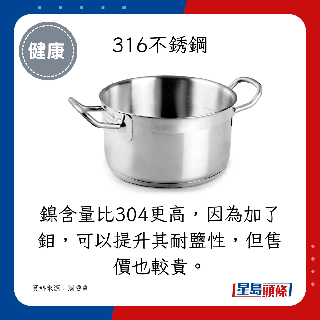  316不锈钢的镍含量比304更高，因为加了钼，可以 提升其耐盐性，但售价也较贵。